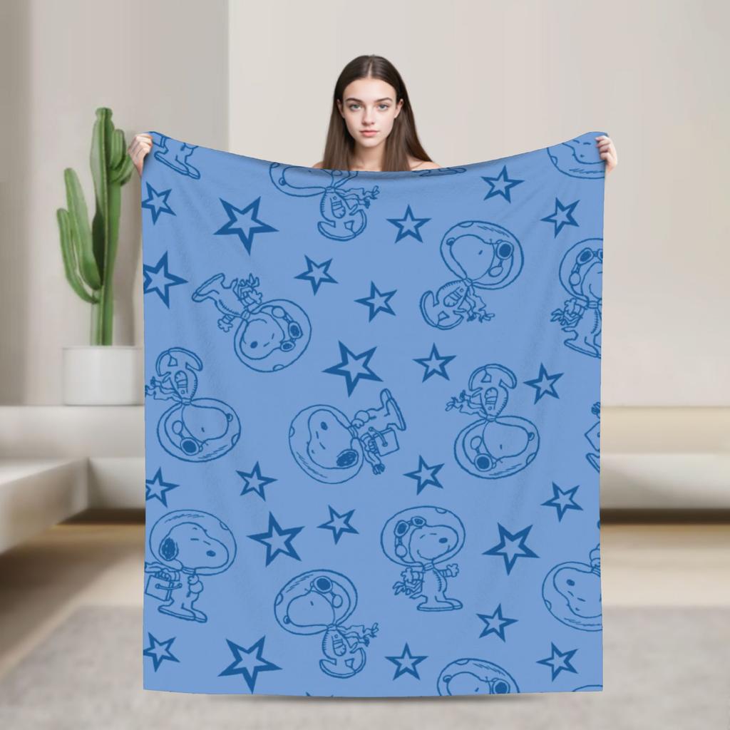 Snoopys Blue Space Astronaut Pattern Blanket Cover Flannel Throw Blanket Bed Sofa Printed Soft Warm Bedsprea,