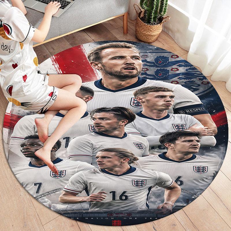 England National Football Team Round Area Rug,Carpet Rug for Living Room Bedroom Sofa Playroom Decor,Non-slip Floor Mat