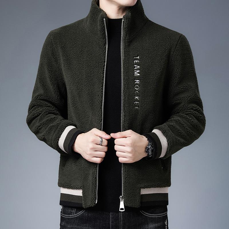 

Осенне-зимняя куртка из зернистого бархата, мужская шуба из искусственной овчины, модное мужское шерстяное пальто с воротником-стойкой 3XL