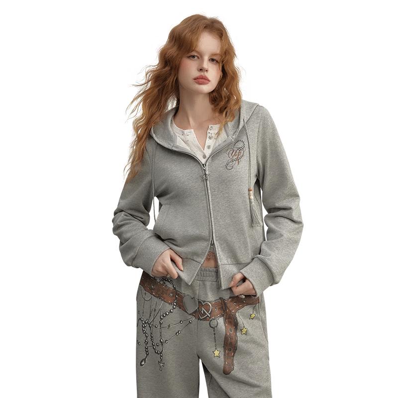 

UNIFREE Women s Loose Fit Retro Double-Zip Hooded Sweatshirt S