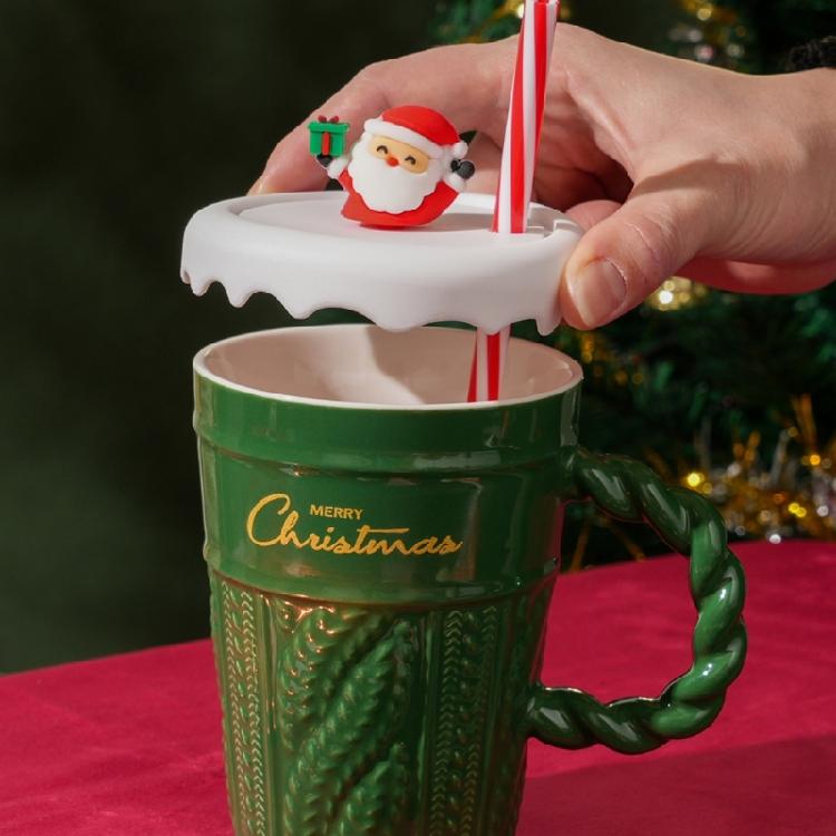 Christmas Ceramic Mugs Large 400ml Capacity Festival Christmas Theme Ceramic Mugs with Lid for Hot Beverage