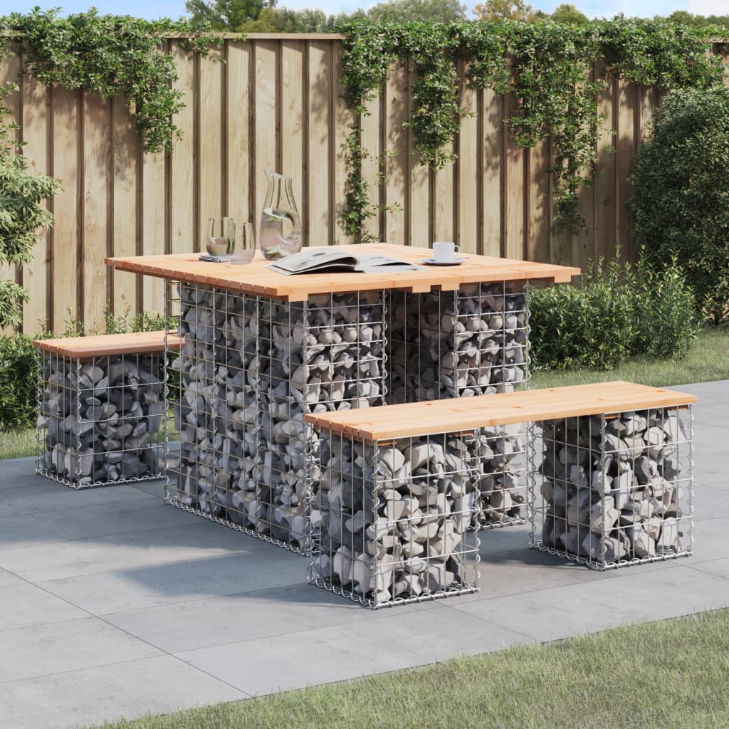 Gartenbank mit Gabione, 100x102x72 cm, Massives Kiefernholz