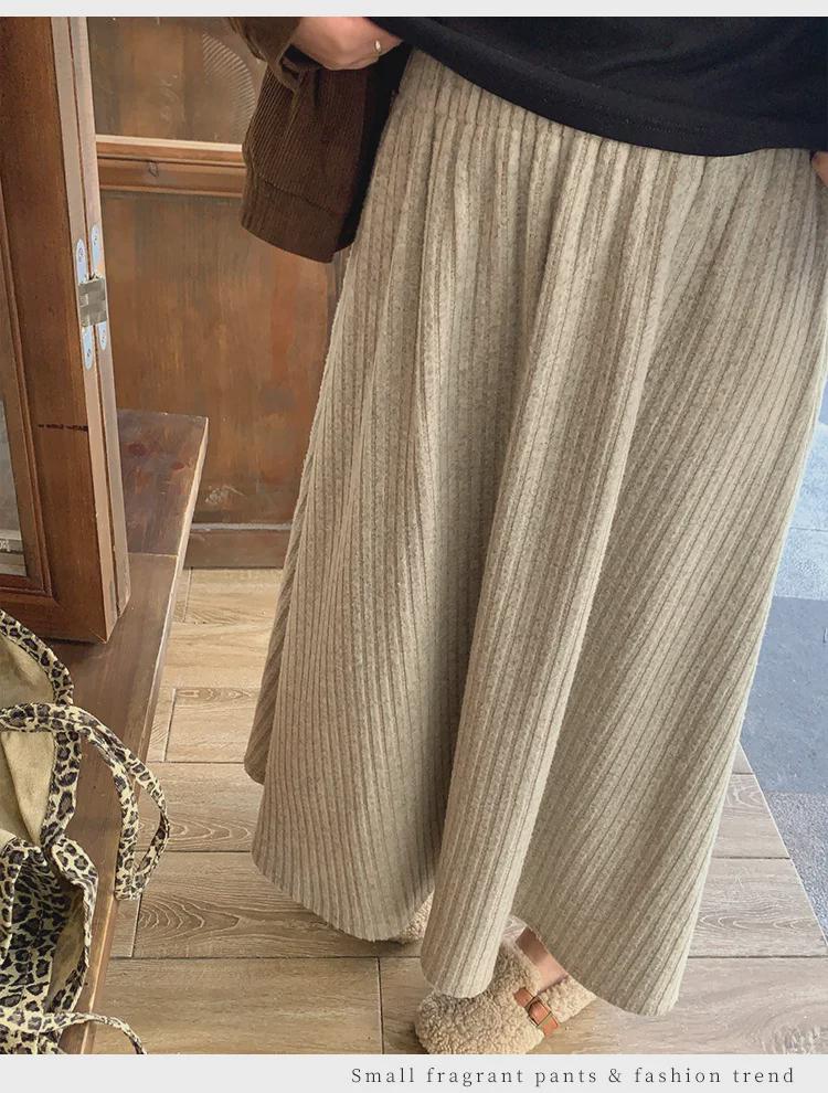 Women's Large Pleated High-Waist Korean Style Long Skirt - Autumn/Winter Slim & Loose Fit