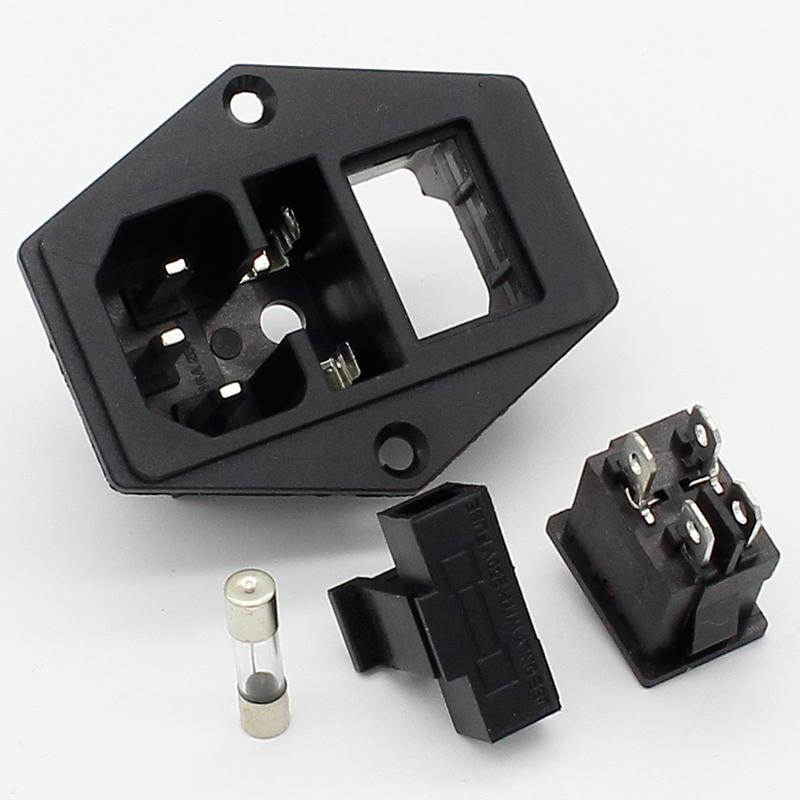 5pcs  brass part  with 10A fuse  power socket with Rocker Switch ac socket 3 Terminal Power Socket with Fuse Holder Connector