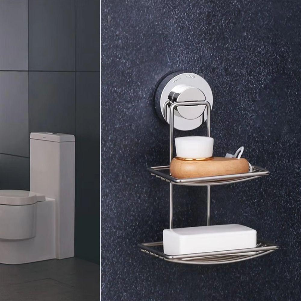 Stainless Steel Soap Dish Vacuum Suction Cup Sponge Holder Space Saving Soap Tray Shower Room
