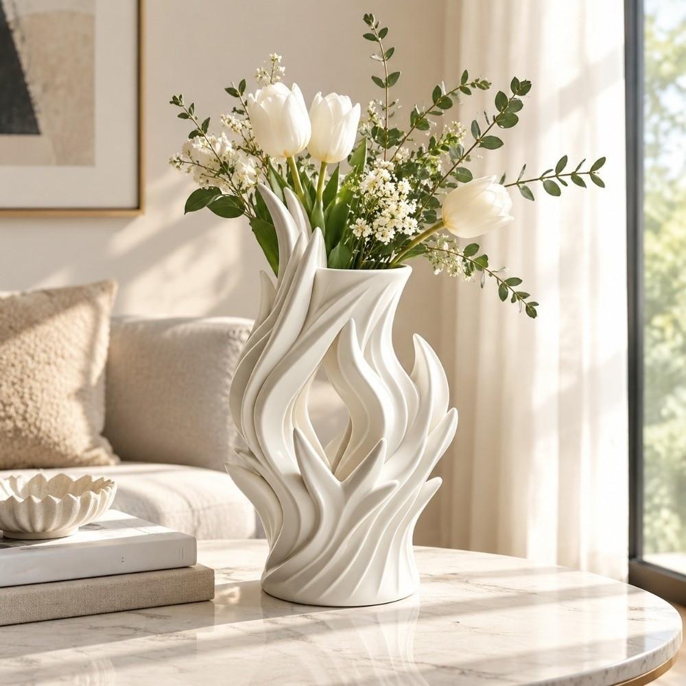 Twisted Wave Artistic Flame Vase Hollow Out Flower Container Irregular Vase Home Decor