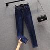 DIMANAF 2024 Neue Übergrößen Jeans Herbst Damen Patchwork Basic Elastische Hose Locker Lässig Damen Hose Blaue Hose 5XL