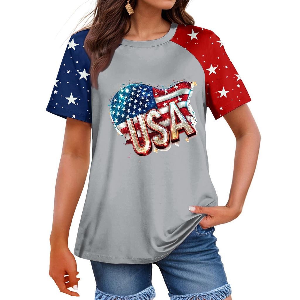 Damenmode Lässig Bedruckt Rundhals Raglanärmel T-Shirt Top T-Shirt Top Top