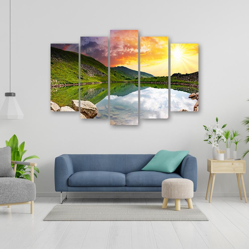 Five Piece Picture Canvas Print Sunset Landscape Lake