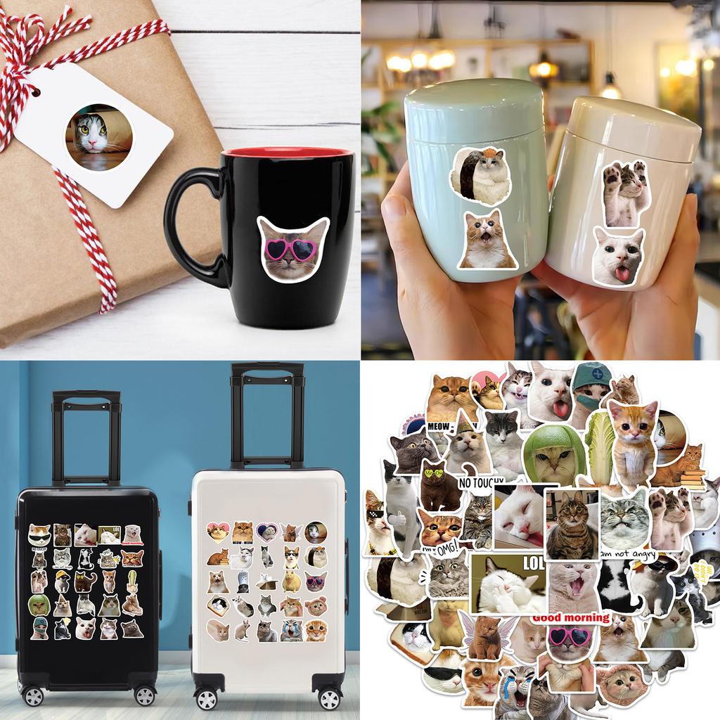 50Pcs Cats Theme Sticker Cartoon Animal Sticker for Journal Planner Pen Case Children Sticker for Rewarding Scrapbooking