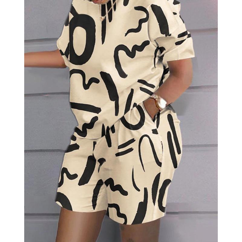 Conjunto de top y pantalones cortos informales de gran tamaño con estampado 3D de verano, conjunto informal de dos piezas informales de moda para mujer, chándales