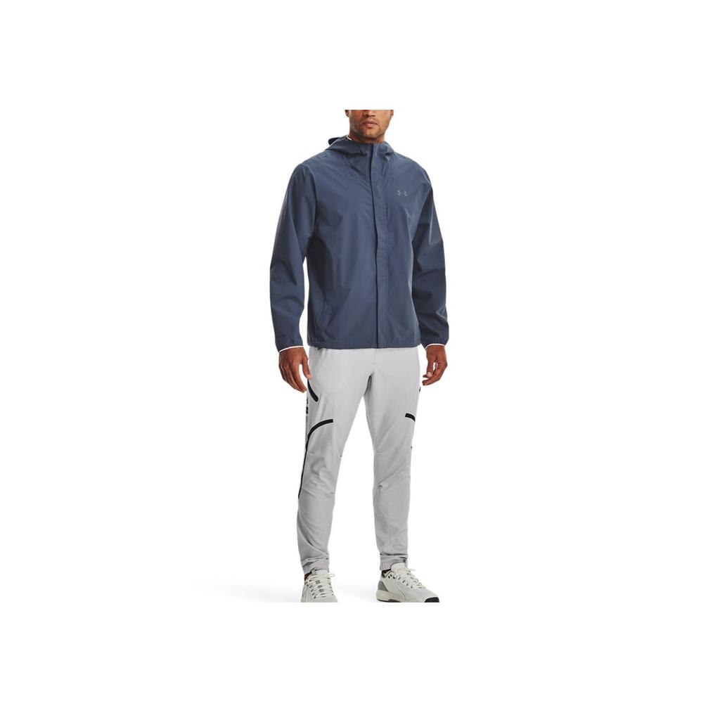 Under Armour Stormproof Solid Color Logo Print Zip Hoodie Jacket Men Outerwear Grey 1376066-044