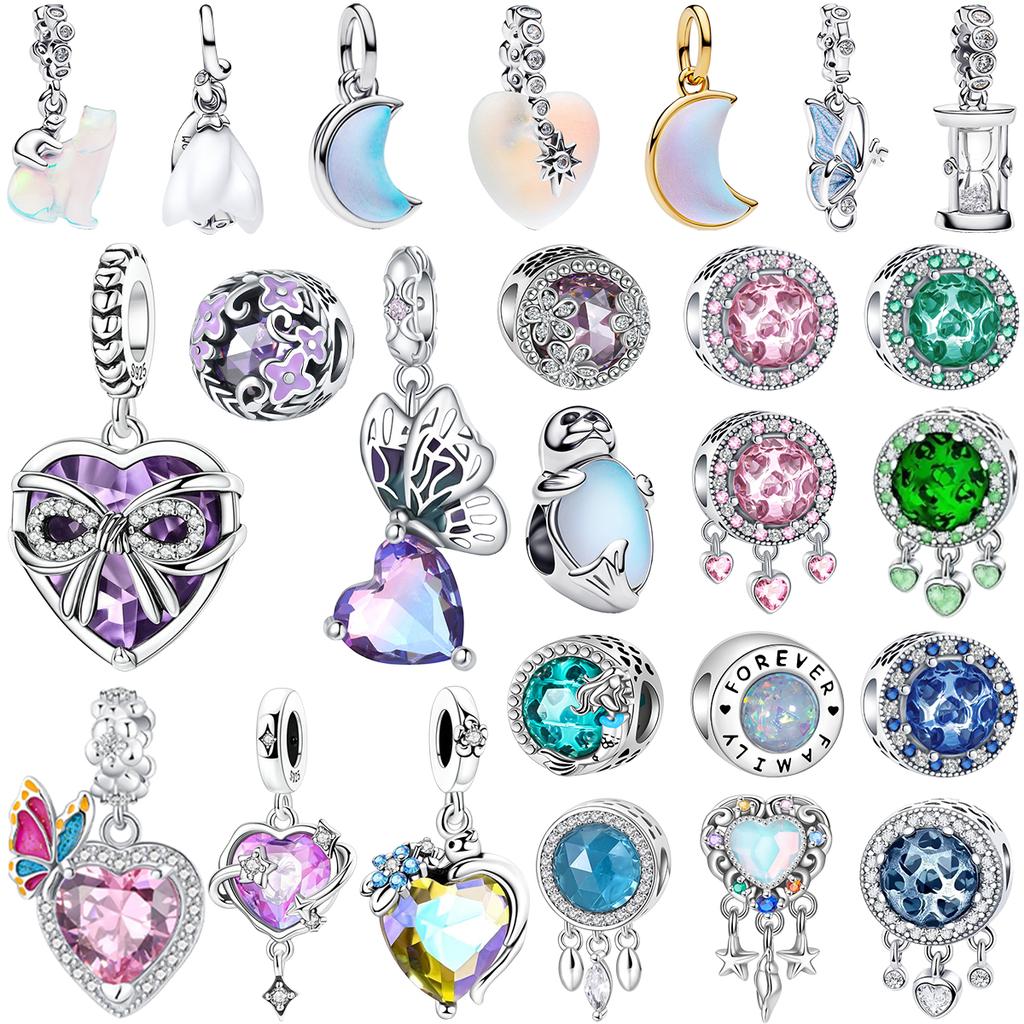 925 Silver Colorful Cat's Eye Charms Crystal Butterfly Beads Pendants Fit Bracelets Necklaces DIY Jewelry Gift