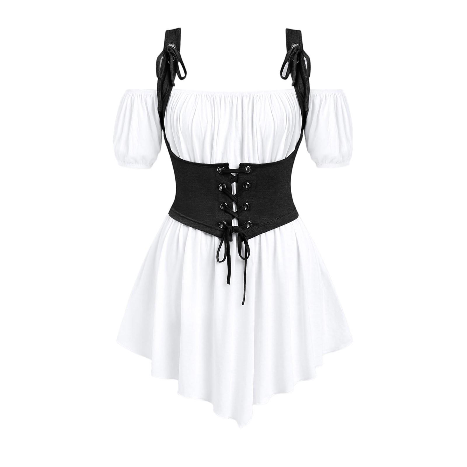 

Модная женская рубашка на одно плечо с жилетом на завязках в панк-стиле, темпераментный костюм-двойка для женщин XL белый