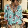 Women's Casual V-Neck Ruffle Tie Printed Blouse