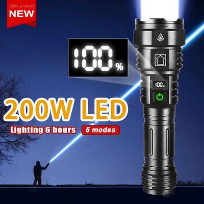 Super Jasná 200W LED Svítilna Žáruvzdorná Svítilna Zoomovatelná Baterka Dobíjecí Lampa Vodotěsná Lucerna Svítilna s Dlouhým Dosahem