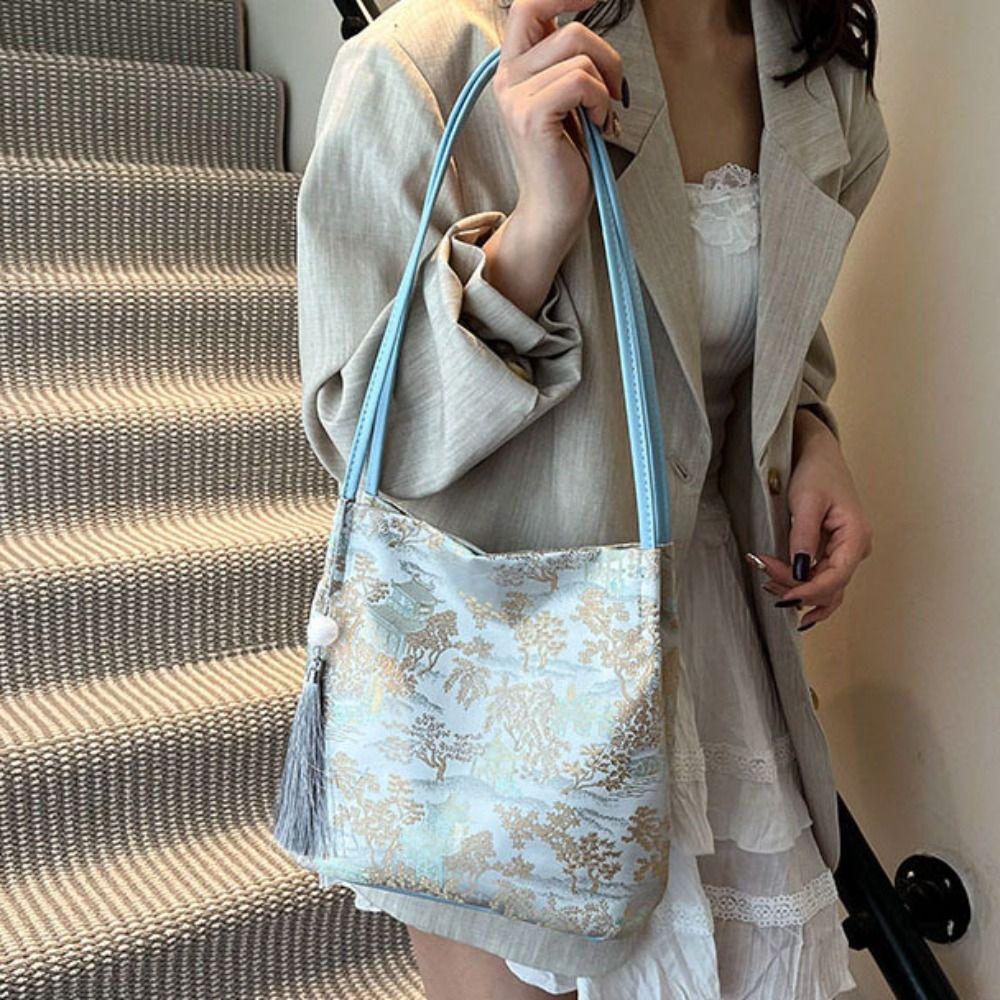 Cloth Embroidery Tote Bag Elegant Hanfu Printing Handbag Casual Chinese Style Shoulder Bag  Daily