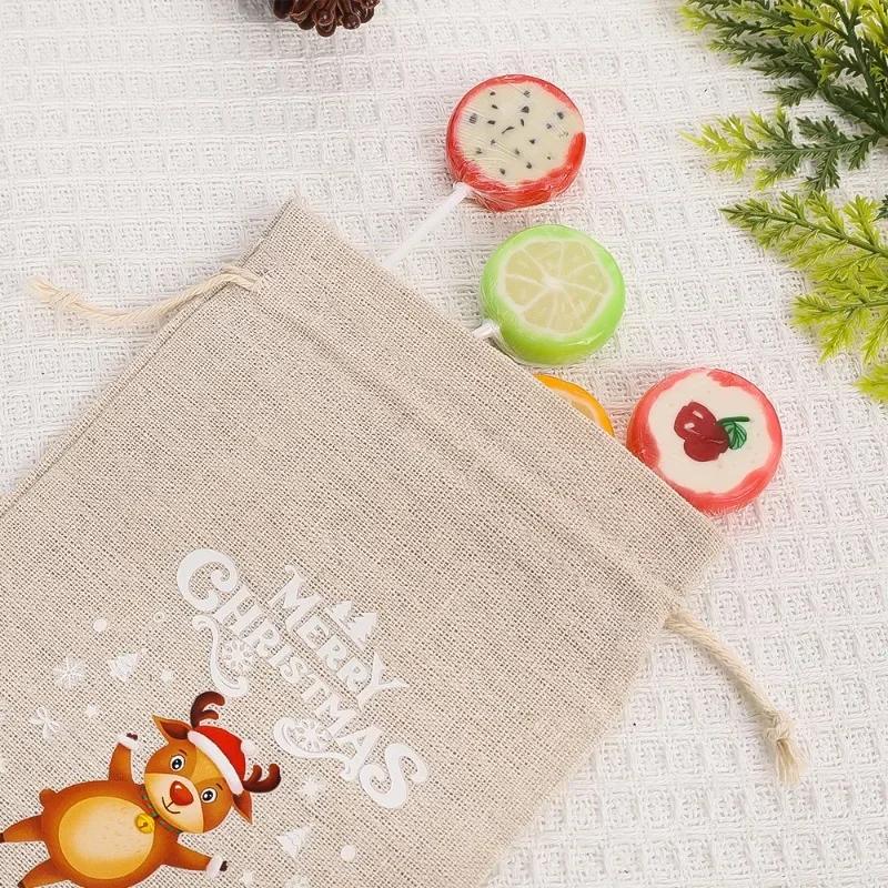 30/1PCS Christmas Candy Gifts Drawstring Bags Linen Bundle Pocket Bracelet Jewelry Burlap Storage Bags Xmas Gift Packaging Bags