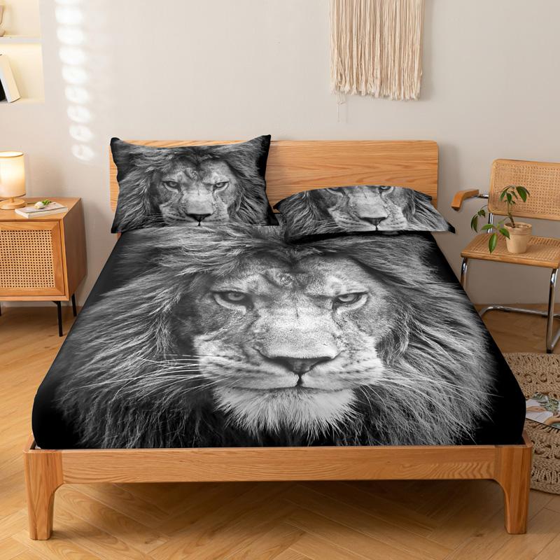 Simple 3-Piece Modern Skull Animal Pattern Digital Printing Three Piece Fitted Sheet Set, Bedroom Printed Bed Cover Set, Bedding 99x190cm