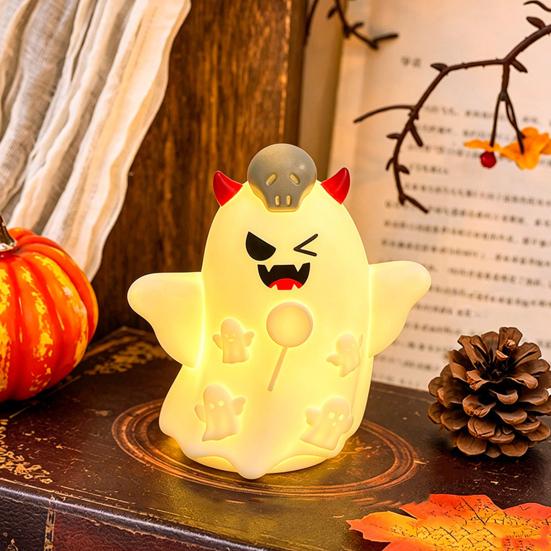 Safe Flameless Candle Cute Halloween Ghost/Pumpkin LED Night Light for Desktop Decoration, Battery Operated Table Lamp Nursery with Warm