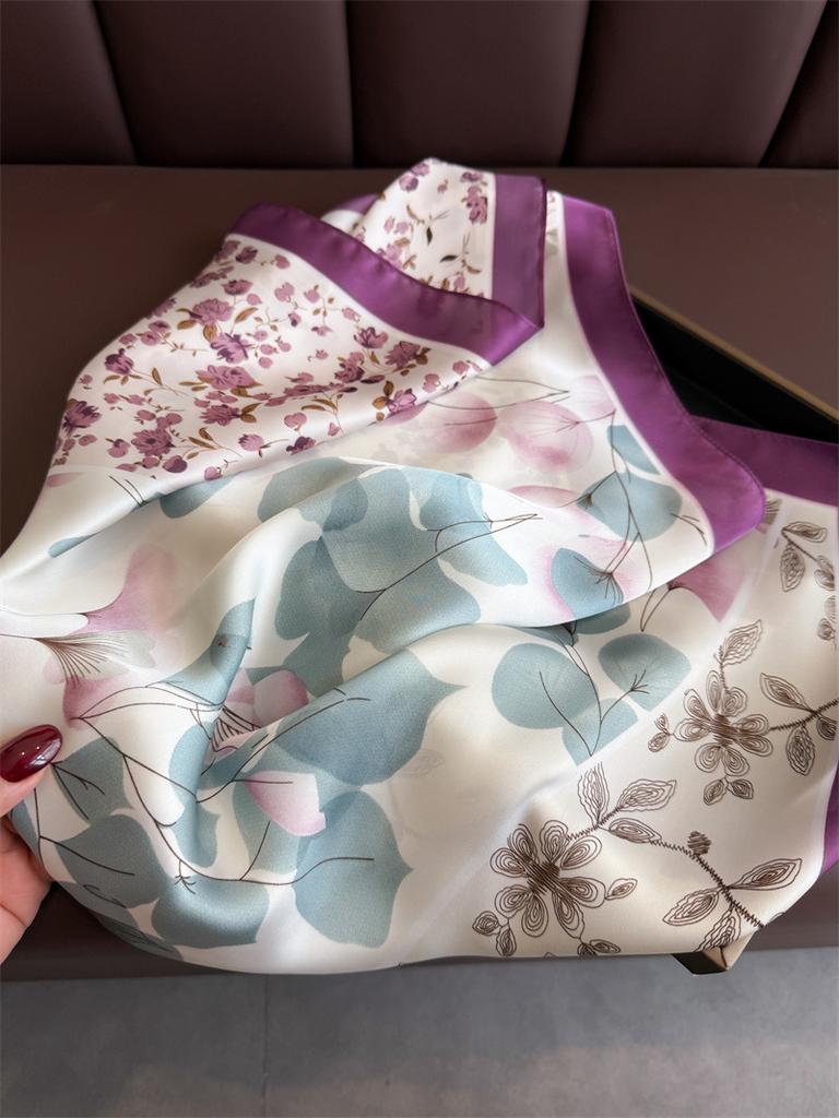 Luxury Floral Print Female Satin Neck Scarf Square Hair Scarves Foulard Head Band Shawls Wraps Neckerchief Bandana Women