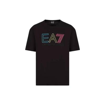 Emporio Armani EA7 T-Shirt mit Buchstabenlogo-Aufdruck, Rundhalsausschnitt, Kurzarm, Unisex-Oberteile, Schwarz 3RUT02-PJ02Z-1200