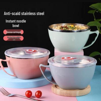 Stainless Steel Instant Noodle Bowl with Lid - Large Capacity, Ideal for Dorm Use and Students.
