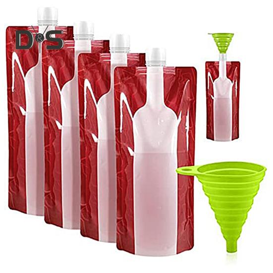 1 súprava 750 ml vrecúška na víno v potravinárskej kvalite, veľkokapacitné plastové vrecúško na nápoje bez obsahu BPA, s lievikovým príslušenstvom na párty