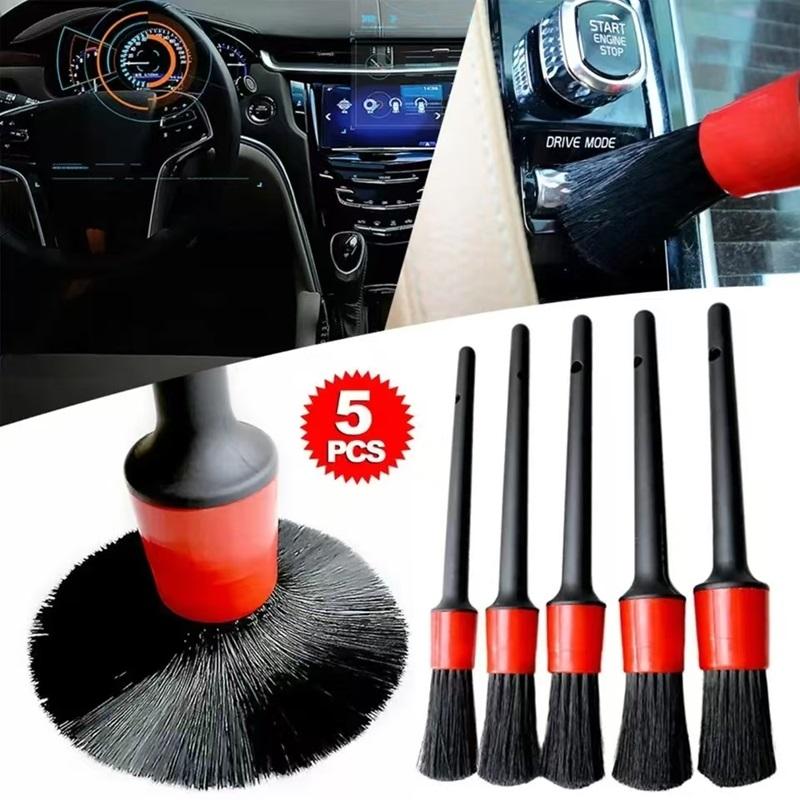 5Pcs Car Cleaning Brush Kit Soft Bristle Detail Brushes For Motorcycle Car Detailing Brush Set Wheel Rims Cleaning Brush Tools