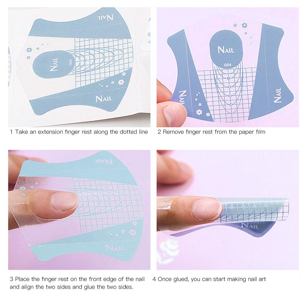 100 Stück Wiederverwendbare Nail Art Guide Form Selbstklebender Nail Art Verlängerungssticker für Nagelstudio