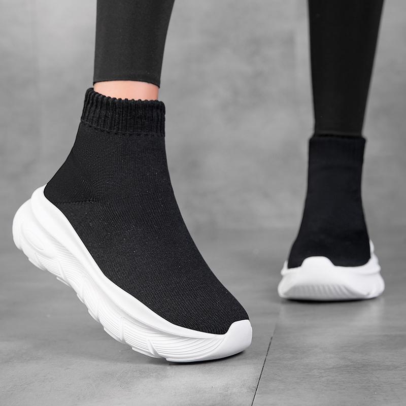 Unisex Winter High Top Sport Shoes Knitted Slip-On Lined Couple Matching Ankle Length Socks Sneakers