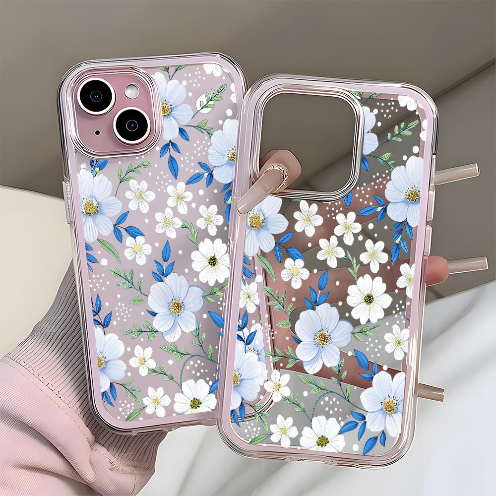 Fresh White Daisy Floral Pattern Clear Phone Case For iPhone 11 12 13 14 15 16 17 Pro Max Plus Air 2 In 1 Candy Color Soft Cover