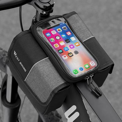 Borsa per bicicletta da 2 litri su due lati Borsa per telaio per bici Borsa per tubo anteriore Borsa per cellulare touchscreen Doppia cerniera