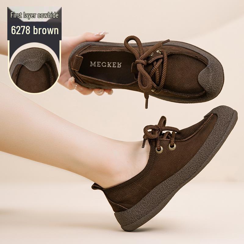 

Вінтажні жіночі лофери з натуральної шкіри - М яка підошва, Зручні, Круглий носок, Плоскі, Сліпони, Повсякденне взуття на осінь 40 коричневий