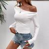 Women's Shirts Elegant Sexy Spring Summer New Casual Corseted Diagonal Shoulder Asymmetric Slim Long Sleeve Streetwear Top