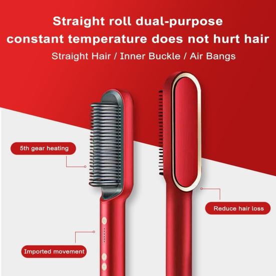

Yousheng Hair Straightener Brush US Plug 5 Levels Temperature Control Fast Heating 2-In-1 Ceramic Coated Hair Curler Comb Hair Styling Tool US Plug