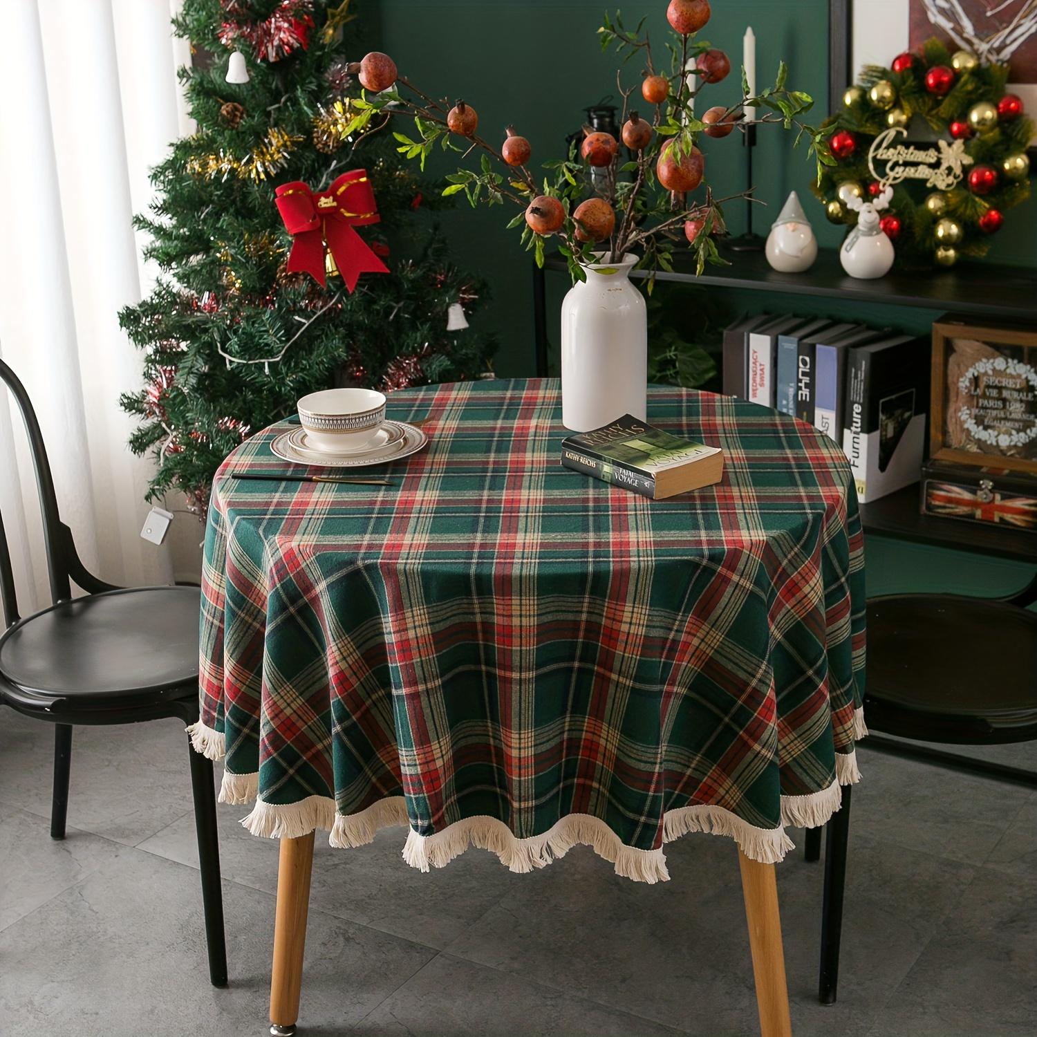 

Vintage Red Green Plaid Tablecloth With Tassels, Perfect For Christmas & Party Table Decor. 90*90cm зелёный