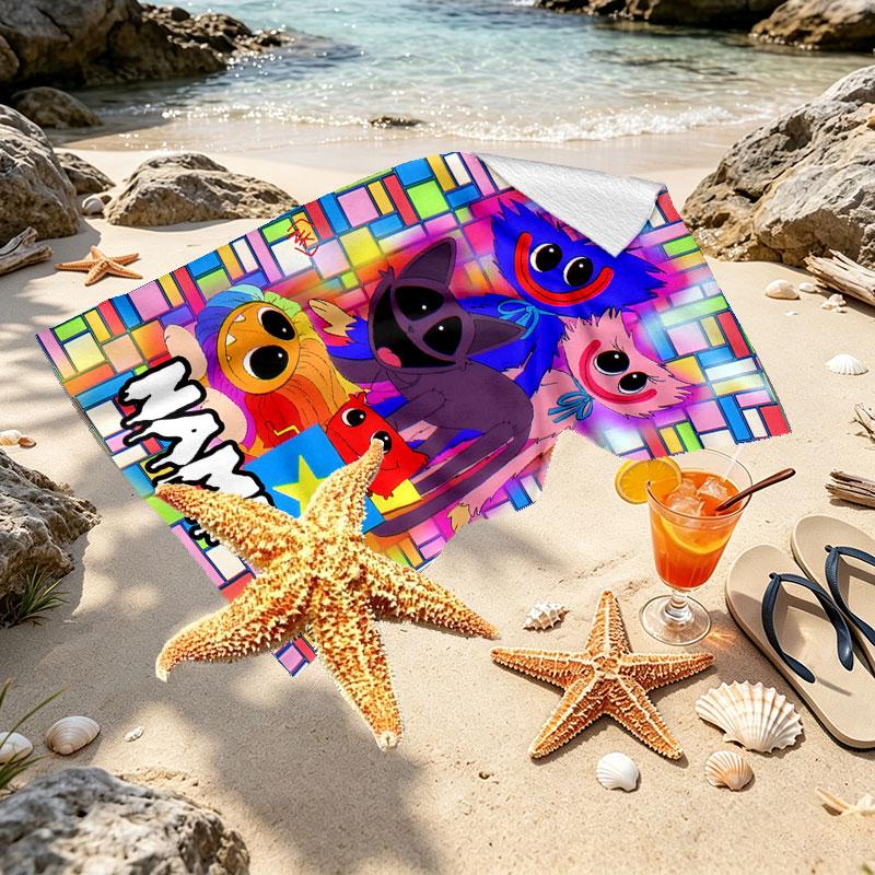 Custom Name Personalized Poppy Playtime Print Beach Towel, for Trip Camping Beach Party Home Decor, Birthday Gift for Family & Friends