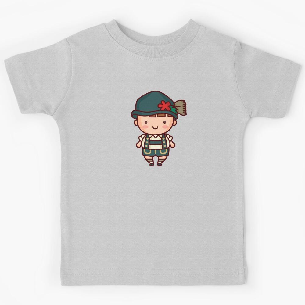 Kawaii Cute Bavarian Boy in Lederhosen Cartoon Kids T-Shirt 100