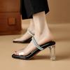Krazing Pot PVC Mules Peep Toe Flip Flops Crystal High Heels Summer Jelly Shoes Size 44 Size 43 Women Luxury Sandals