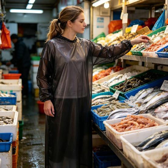 Waterproof Apron with Long Sleeves Food-Grade TPU Protective Smock Oil Resistant Workwear for Food Processing Cold Storage Seafood Work