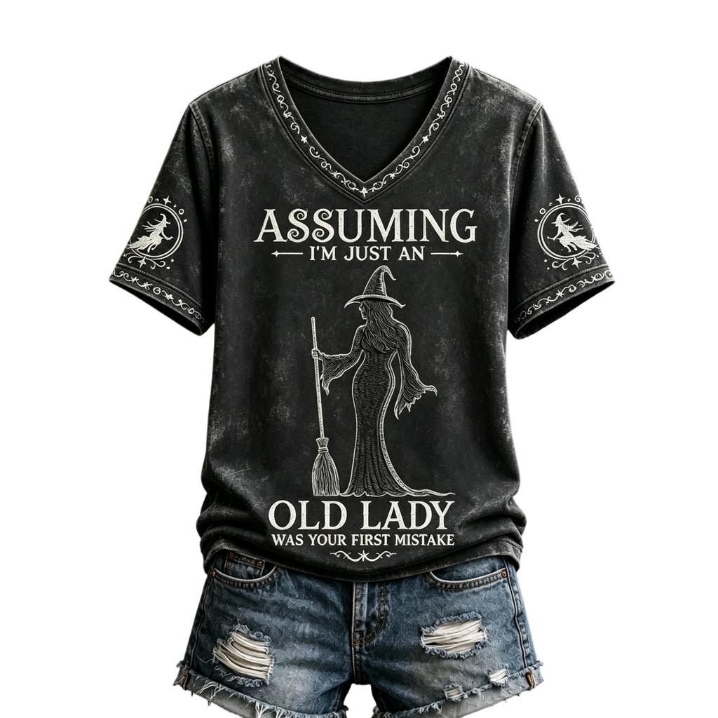 Women's Fit Halloween Print V-Neck Short Sleeve T-Shirt for Casual Wear