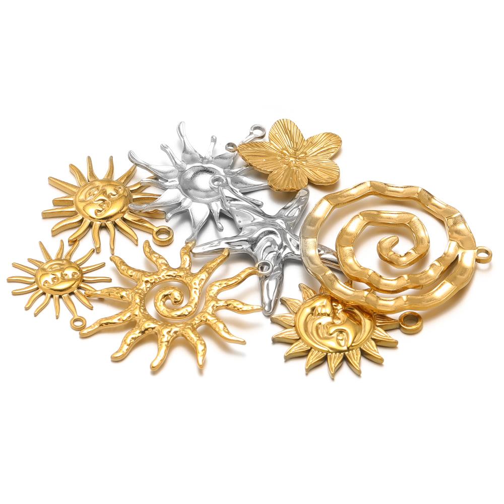 5Pcs Stainles Steel Face Sun Flower Gold Charms for DIY Hiphop Necklace Pendants Supplies Jewelry Findings Women Earrings Making