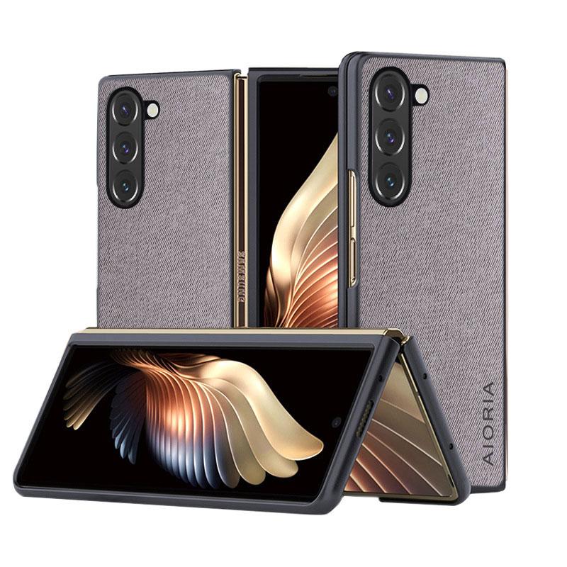 Modische Hülle für Samsung Galaxy Z Fold 6 5 4 Fold3 5G, einfache, leichte, einfarbige Textillederhülle für die Fold6-Hülle