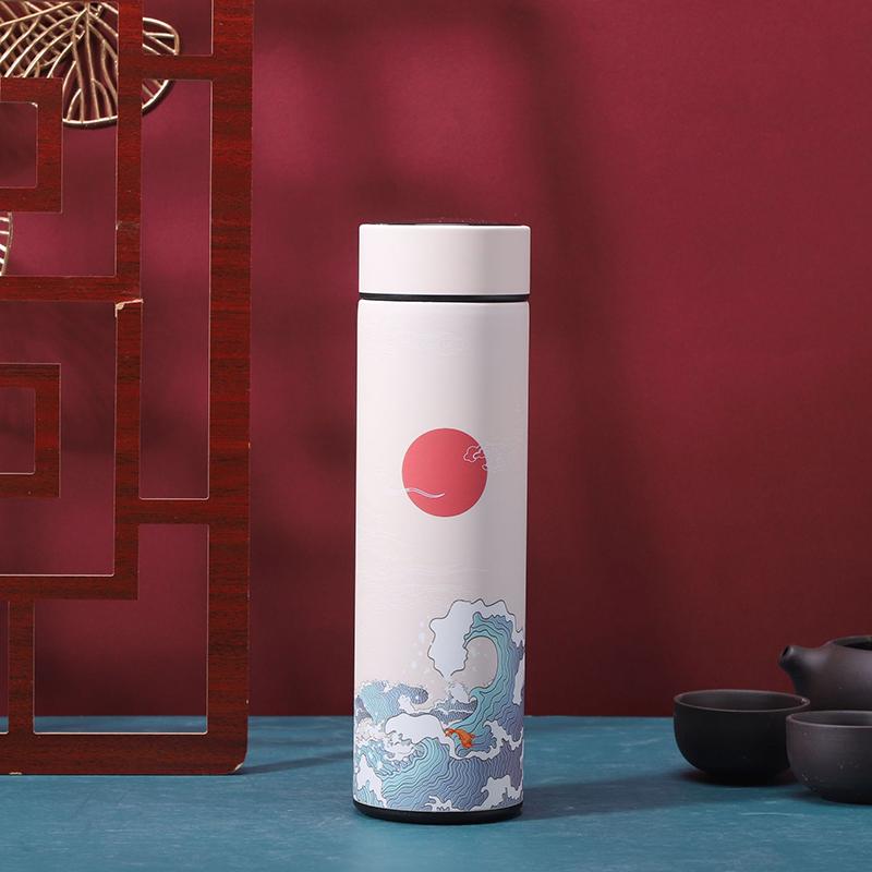 Thermal Mug Water Bottle Thermos Chinese Style Ins Illustration Vacuum Flask Stainless Steel Display Temperature Water Cup 500ML 500ML