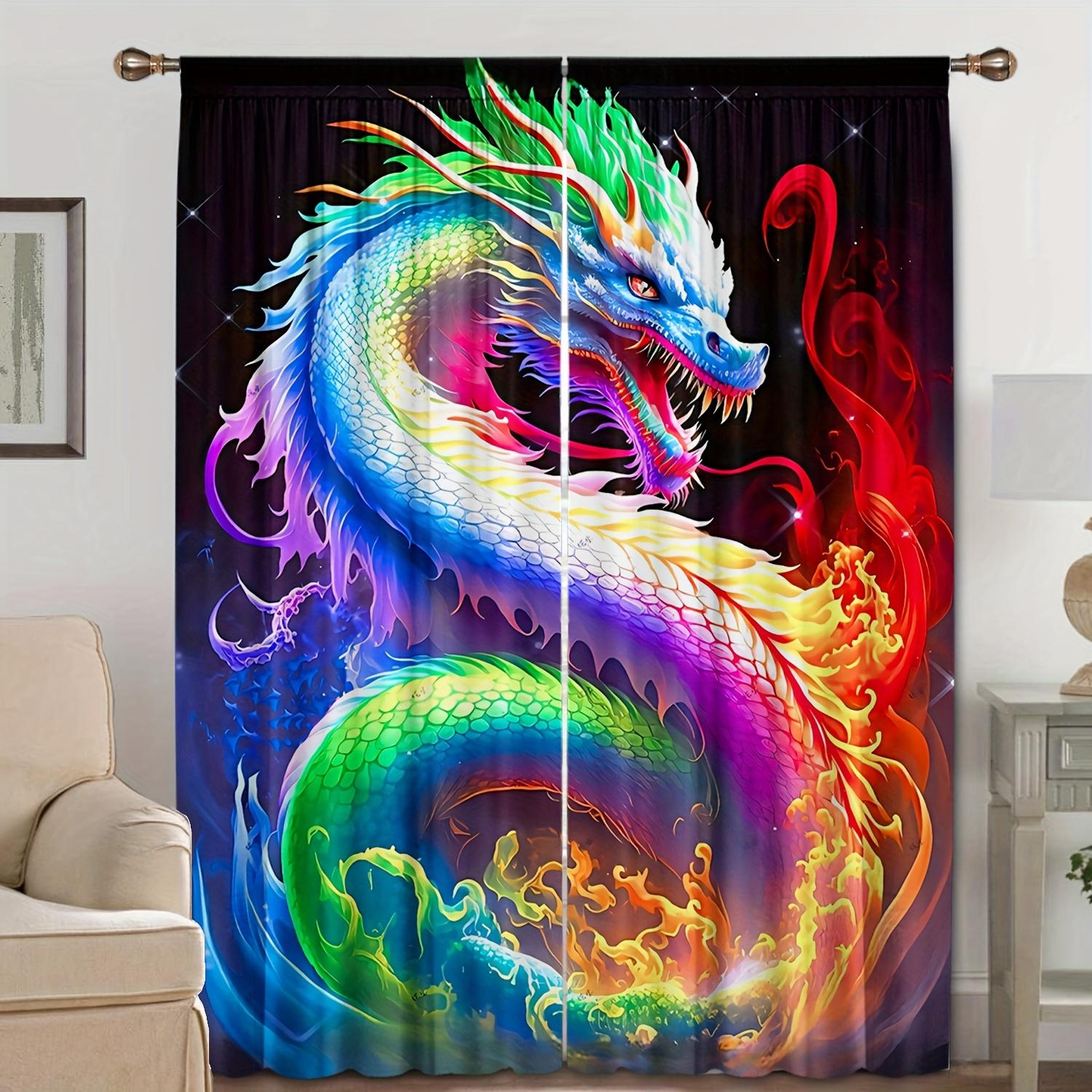 

Dragon Loong Spring Festival Pattern Design Curtain Piece Polyester Printed Translucent Curtain Designed For LivingRoom Rest Room Home Decor W50 X H130(CM)X2&Hook