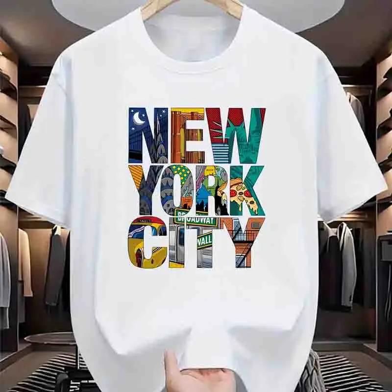 Unisexs Clothing New York City Print Tshirts Summer Casual Fashion High Street Tops Loose Crew Neck Short Sleeve Cotton Tshirts