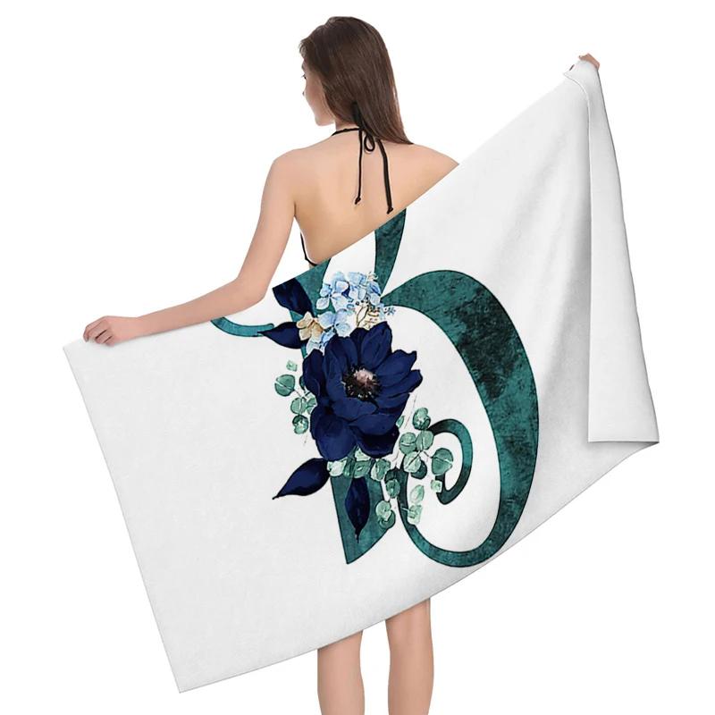 1pz Ghirlanda di fiori con motivo a lettere Telo da spiaggia, Coperta da spiaggia in microfibra ultra-fine, Asciugamano da bagno altamente assorbente, Adatto