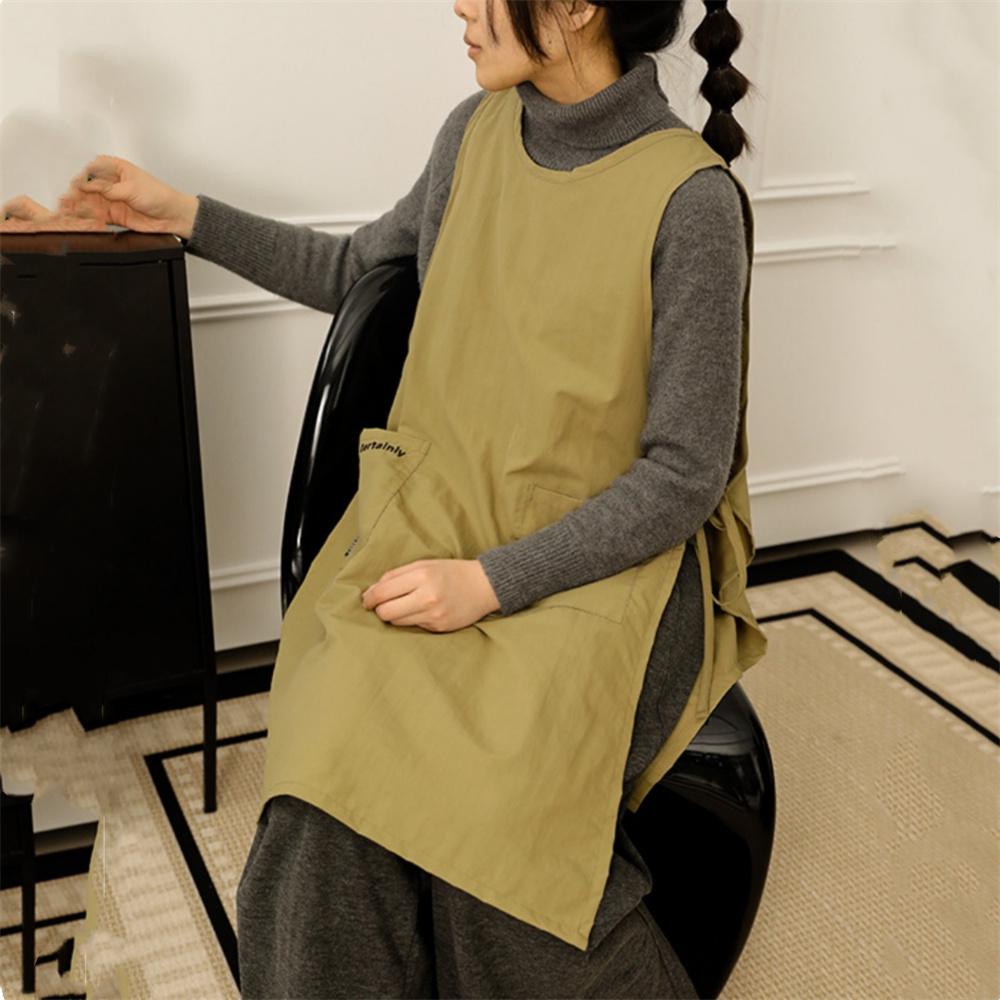 Anti-dirty Long Vest Waterproof Kitchen Apron with Pockets Women's Painting Cooking Working Pinafore Nail Salon Beauty Apron