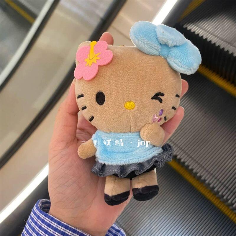 Japanese Sanrio Hawaii Black Skin Hello Kitty Plush Toy Cute Bag Pendant Decoration Cartoon Keychain Ornament Gift Friends